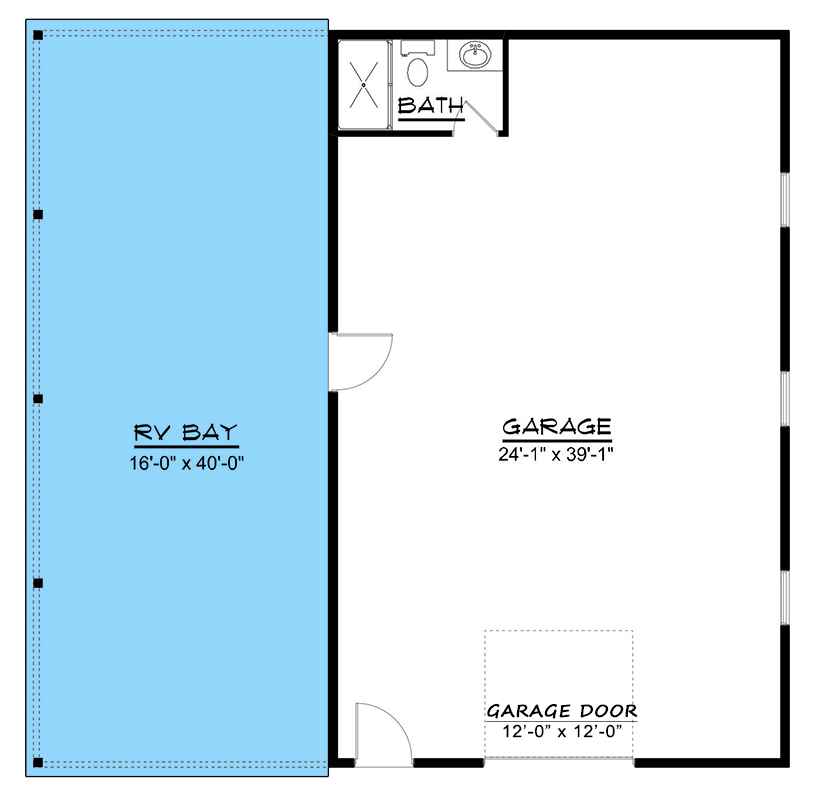Plan 135267GRA: Detached 1000 Sq Ft Garage with 640 Sq Ft RV Carport - Floor Plan - Main Level - Traditional