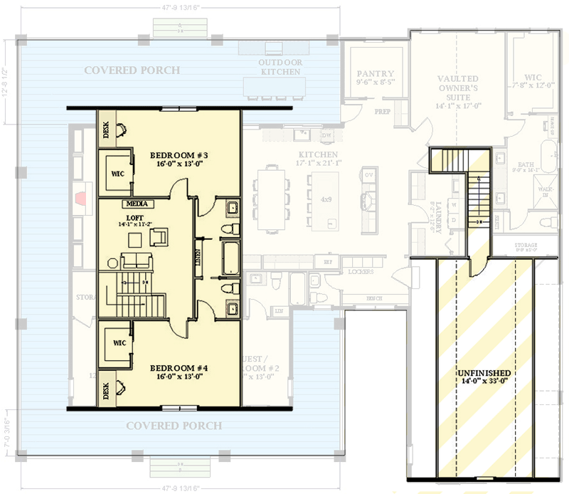 Plan 46522LA: Country Farmhouse Plan with 3-Car Garage and 4 Bedrooms - 4058 Sq Ft - Floor Plan - 2nd Floor - Country, Farmhouse