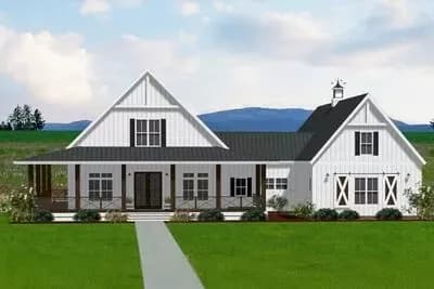 Country Farmhouse Plan with 3-Car Garage and 4 Bedrooms - 4058 Sq Ft