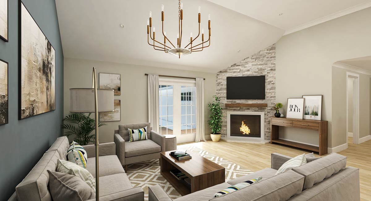 Plan 55237BR: 3-Bed Country Ranch House Plan with Extended Rear Porch ...