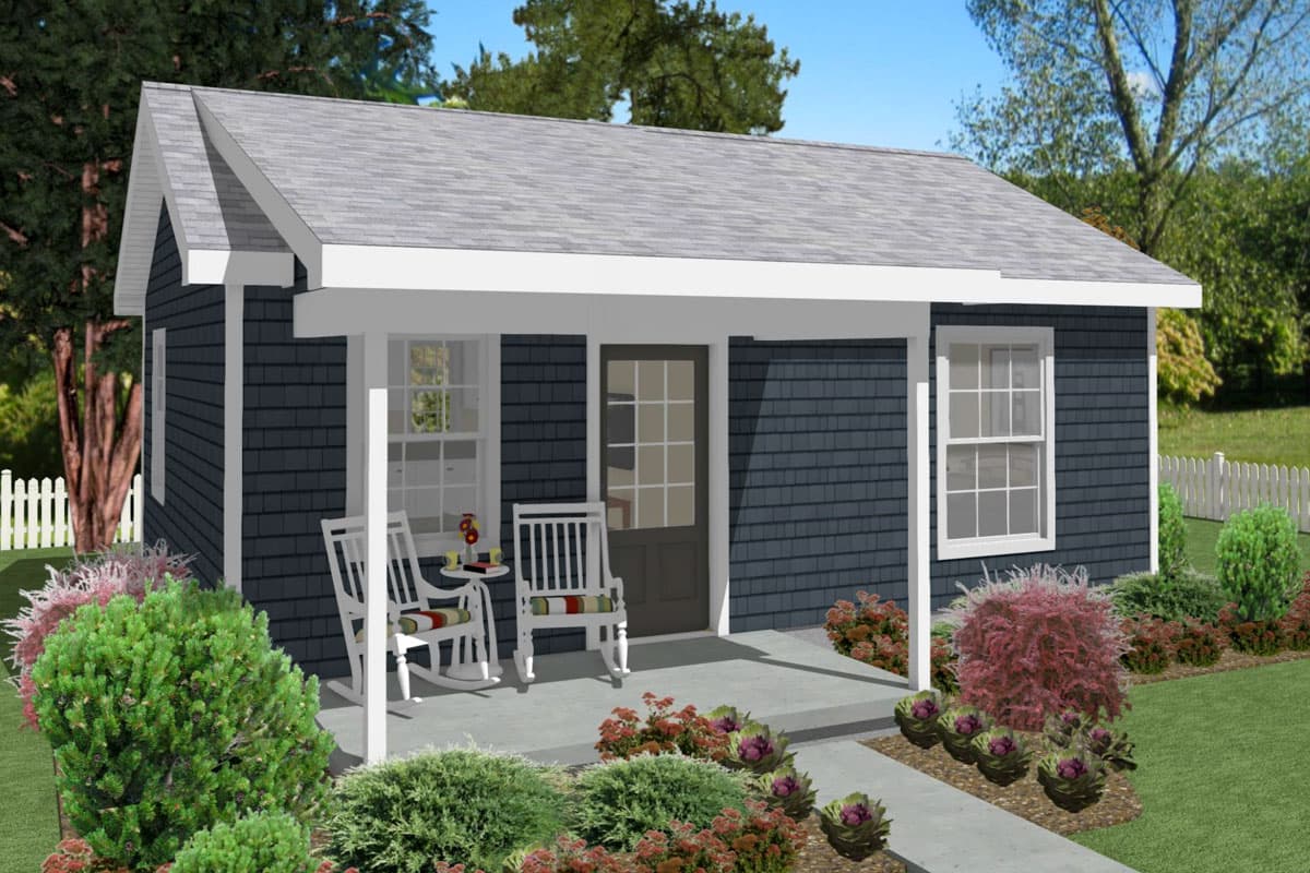 Plan 560024TCD: 1-Bed Country Cottage House Plan with L-Shaped Kitchen - 450 Sq Ft - Image #4 - Cabin, Cottage, Country, Traditional, Vacation