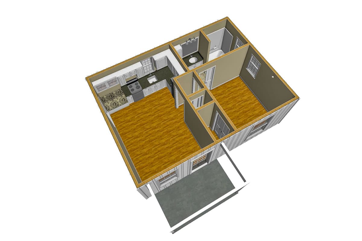 Plan 560024TCD: 1-Bed Country Cottage House Plan with L-Shaped Kitchen - 450 Sq Ft - Image #11 - Cabin, Cottage, Country, Traditional, Vacation