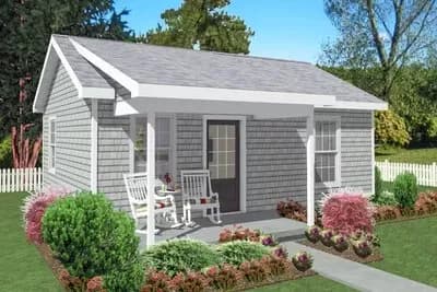 1-Bed Country Cottage House Plan with L-Shaped Kitchen - 450 Sq Ft