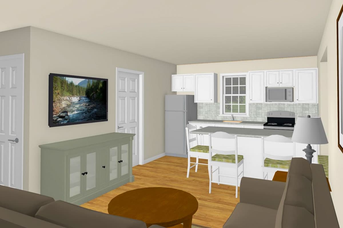 Plan 560026TCD: 1-Bed Country Cottage ADU Plan with Window Seat in Kitchen - 510 Sq Ft - Image #9 - Cabin, Cottage, Country, Traditional, Vacation