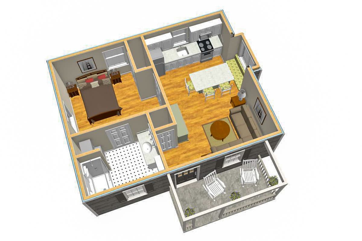 Plan 560026TCD: 1-Bed Country Cottage ADU Plan with Window Seat in Kitchen - 510 Sq Ft - Image #10 - Cabin, Cottage, Country, Traditional, Vacation