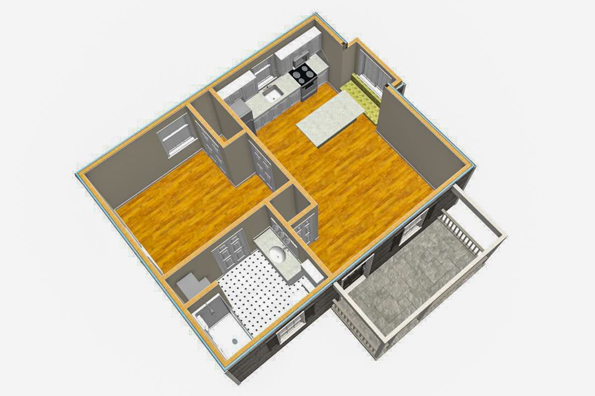 Plan 560026TCD: 1-Bed Country Cottage ADU Plan with Window Seat in Kitchen - 510 Sq Ft - Image #11 - Cabin, Cottage, Country, Traditional, Vacation