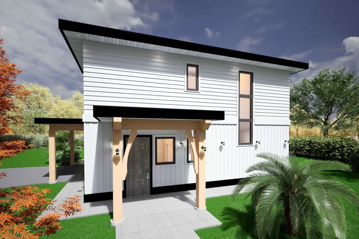 Plan 147016RML: Two-Story Modern House Plan With Drive-Under Garage - 1764 Sq Ft - Image #5 - Carriage, Contemporary, Modern, Modern Farmhouse, Vacation