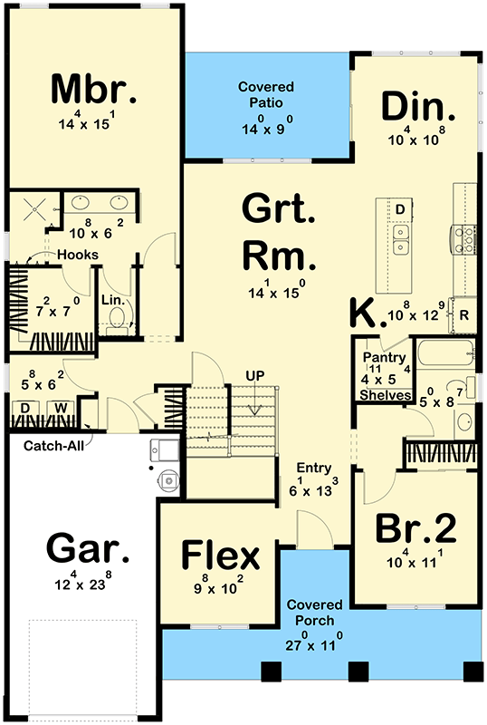 Plan 623415DJ: 4-Bed Modern Cottage House Plan with 1-Car Garage - 2191 Sq Ft - Floor Plan - Main Level - Cape Cod, Country, Traditional