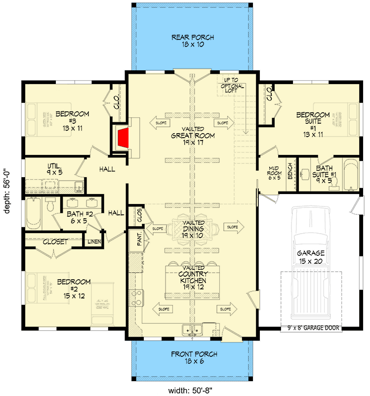 Plan 680397VR: 3-Bed Barndominium House Plan with Vaulted and Beamed Great Room - 1622 Sq Ft - Floor Plan - Main Level - Barndominium, Country, Mountain, Rustic