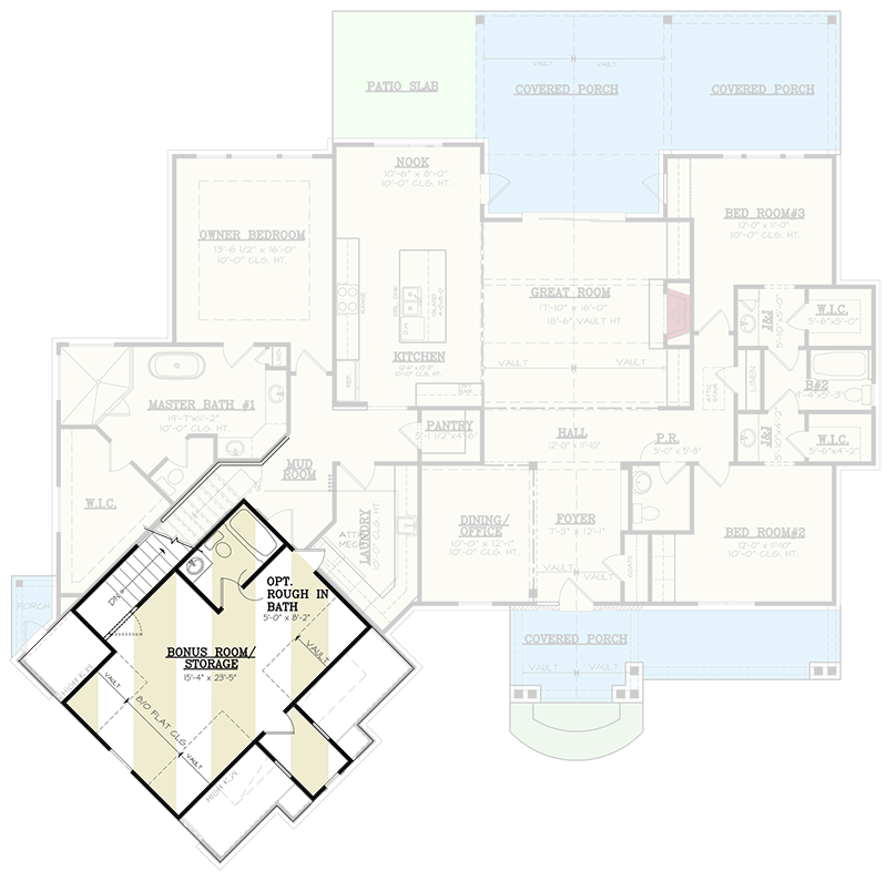 Plan 12335JL: 3-Bed Country Craftsman House Plan with Bonus Room Above - 2341 Sq Ft - Floor Plan - 2nd Floor - Country, Craftsman, Ranch