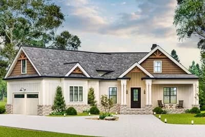 3-Bed Country Craftsman House Plan with Bonus Room Above - 2341 Sq Ft