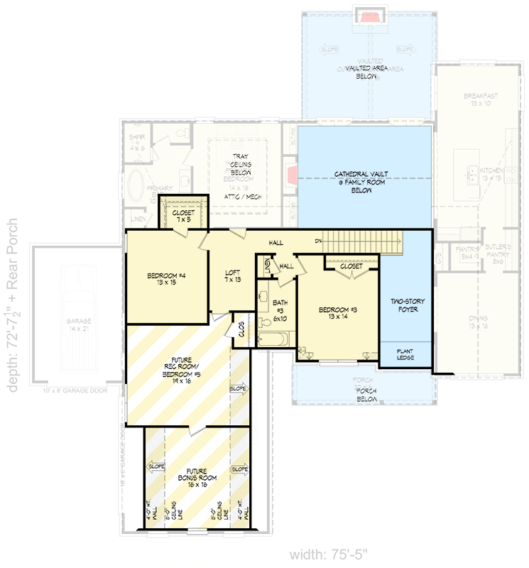 Plan 680401VR: Two-Story European House Plan with 4 Beds and Bonus Above - 3071 Sq Ft - Floor Plan - 2nd Floor - European, French Country, Traditional