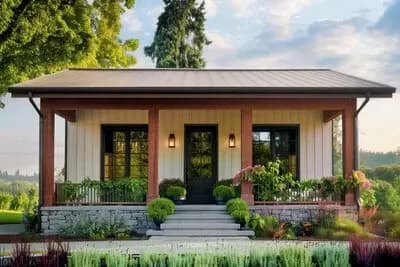 1-Bed ADU Cottage House Plan with Vaulted Living - 615 Sq Ft