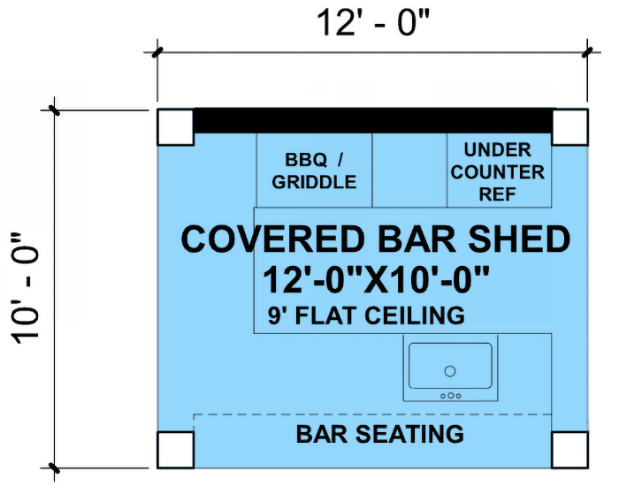 Plan 420177WNT: Sophisticated Coastal Style Covered Backyard Tiki Bar Plan - 12' x 10' - Floor Plan - Main Level - Coastal, Coastal Contemporary, Colonial, Country, New American