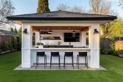 Sophisticated Coastal Style Covered Backyard Tiki Bar Plan - 12' x 10'