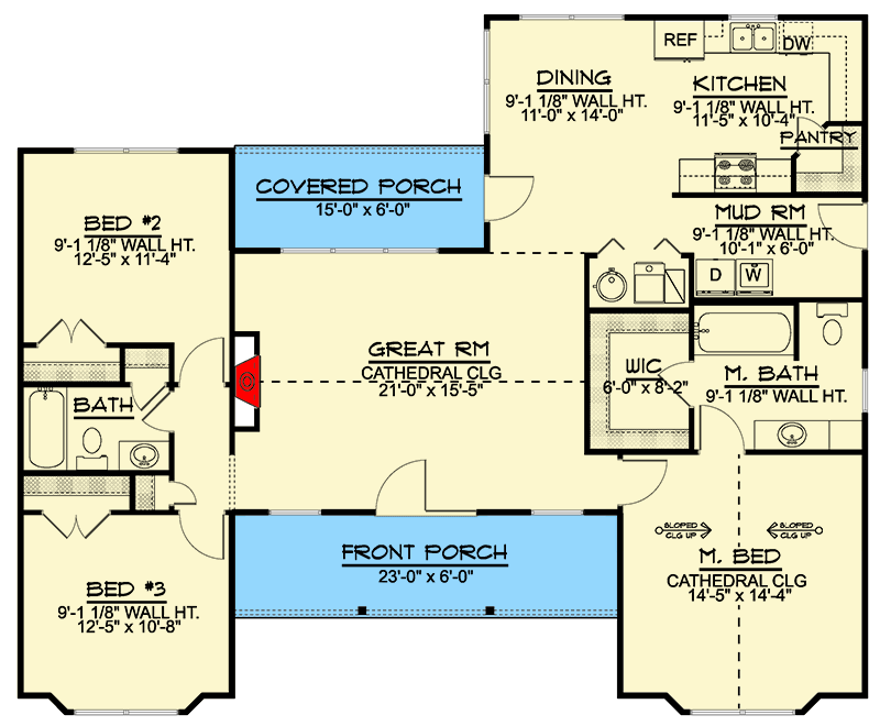Plan 135280GRA: 3-Bed Tradtional House Plan with Split-Beds - 1541 Sq Ft - Floor Plan - Main Level - Country, Traditional