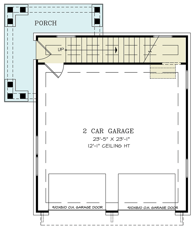 Plan 25830GE: Traditional 2-Car Garage with Studio Apartment - 650 Sq Ft - Floor Plan - Main Level - Traditional