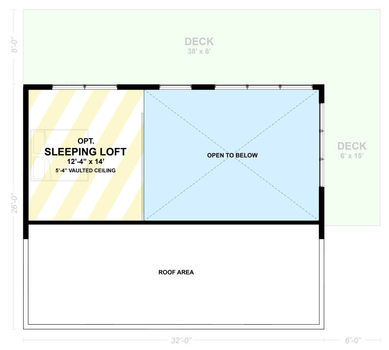 Plan 337002JUN: 1-Bed Modern ADU House Plan with Optional Sleeping Loft - 832 Sq Ft - Floor Plan - Sleeping Loft (not included in total living area) - Contemporary, Modern