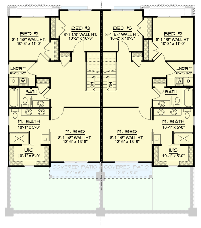 Plan 135281GRA: Two-Story Contemporary Duplex House Plan with Matching 3-Bedroom Units - 1565 Sq Ft Each - Floor Plan - 2nd Floor - Contemporary