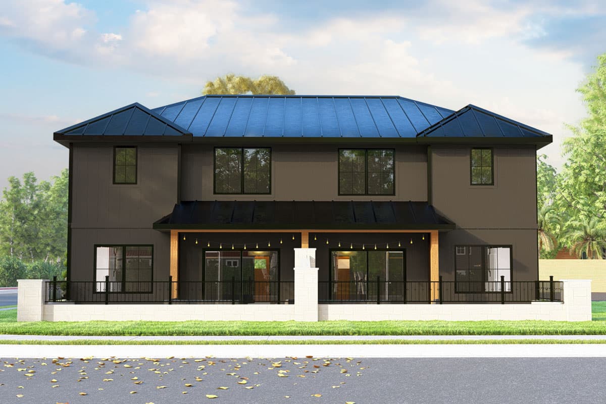 Plan 135281GRA: Two-Story Contemporary Duplex House Plan with Matching 3-Bedroom Units - 1565 Sq Ft Each - Image #4 - Contemporary
