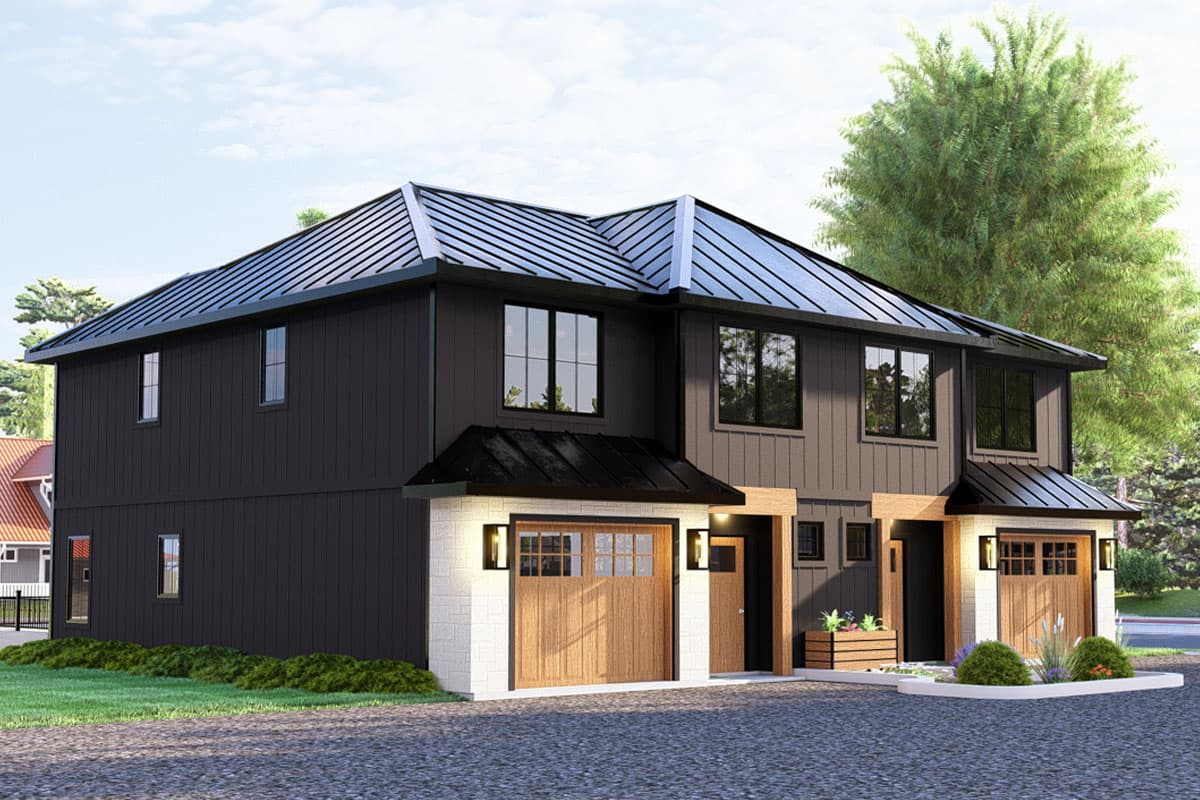 Plan 135281GRA: Two-Story Contemporary Duplex House Plan with Matching 3-Bedroom Units - 1565 Sq Ft Each - Image #6 - Contemporary