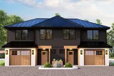 Two-Story Contemporary Duplex House Plan with Matching 3-Bedroom Units - 1565 Sq Ft Each
