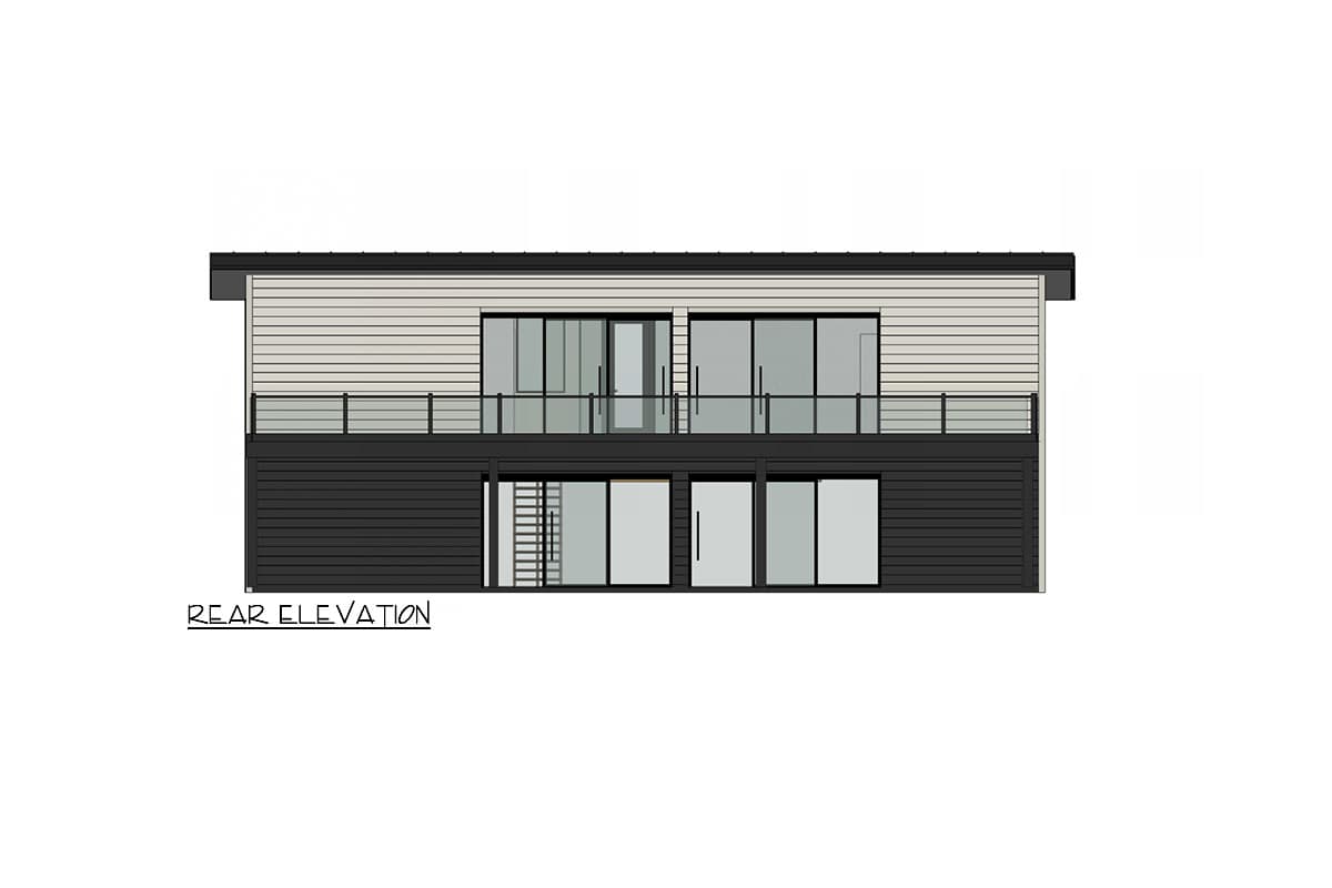 Plan 420179WNT: 2-Bed Contemporary House Plan with Stacked Porches and Flex Room - 1715 Sq Ft - Image #4 - Contemporary, Mid Century Modern, Modern, Mountain