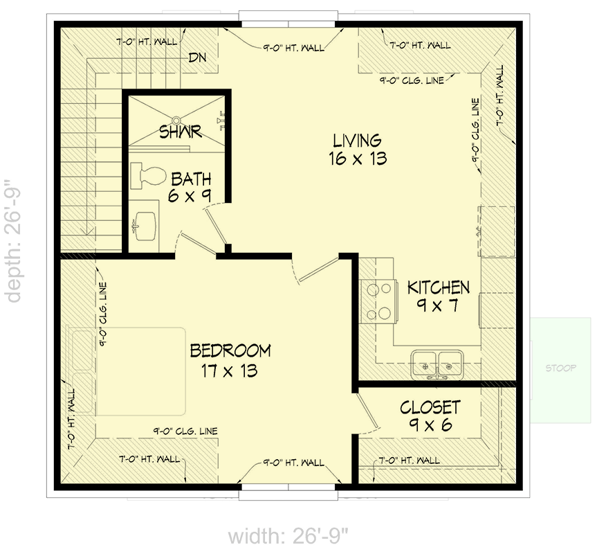 Plan 680403VR: 2-Car Traditional Garage with Attached Apartment - 789 Sq Ft  - Floor Plan - 2nd Floor - Traditional