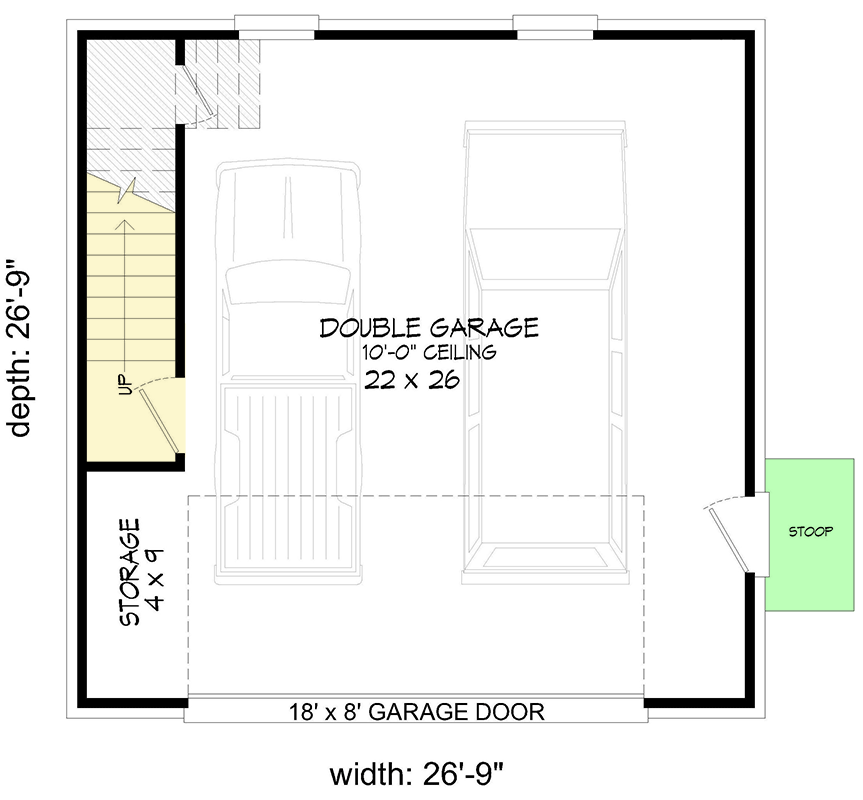 Plan 680403VR: 2-Car Traditional Garage with Attached Apartment - 789 Sq Ft  - Floor Plan - Main Level - Traditional