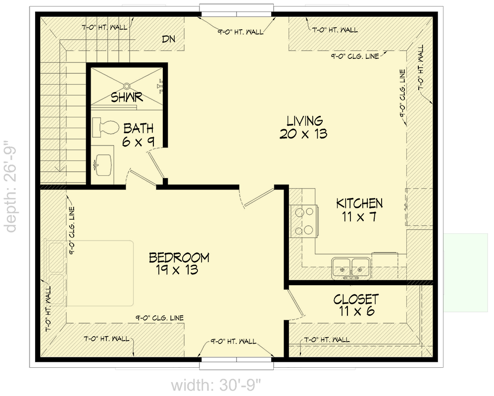 Plan 680404VR: 1-Bed Detached Garage Apartment - 896 Sq Ft - Floor Plan - 2nd Floor - Traditional