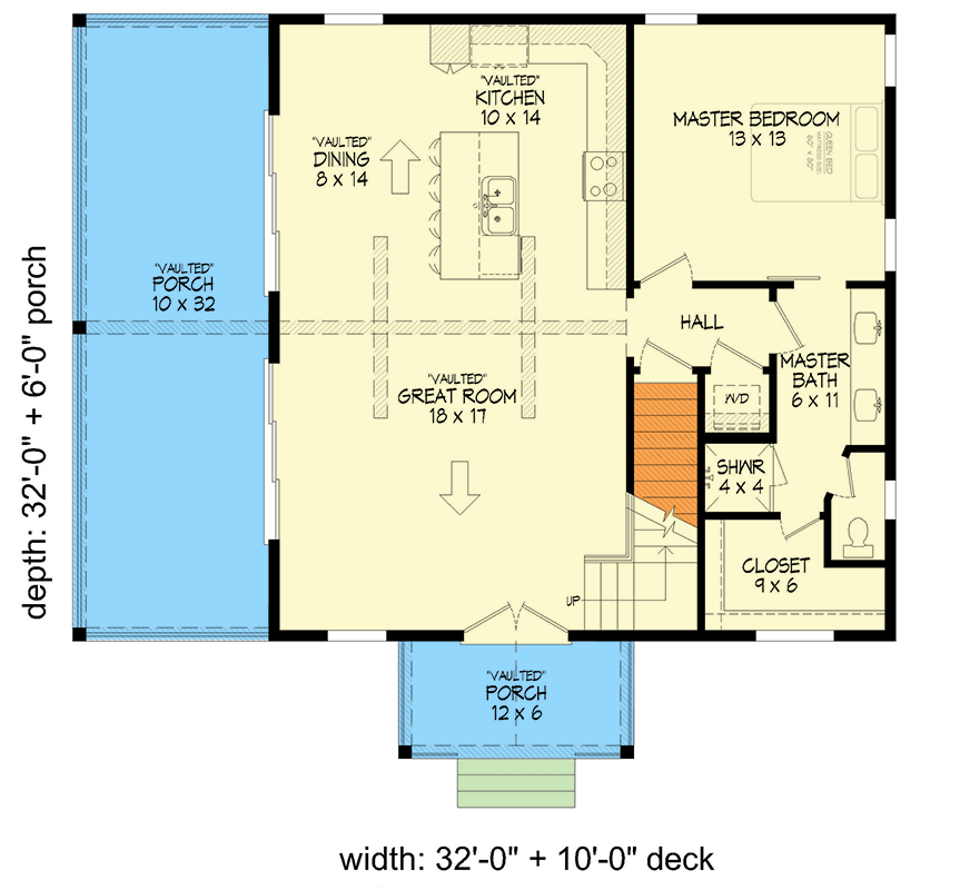 Plan 680407VR: 2-Bed Country House Plan with Loft and Home Office - 1360 Sq Ft - Floor Plan - Main Level - Country, Mountain, Rustic