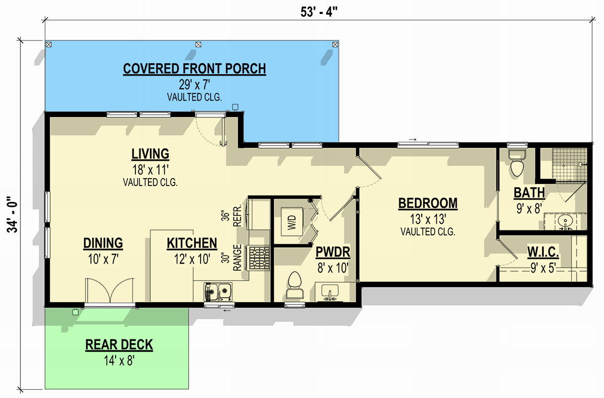 Plan 307716RAD: 1-Bed Contemporary House Plan with Covered Front Porch - 800 Sq Ft - Floor Plan - Main Level - Contemporary, Modern, Rustic