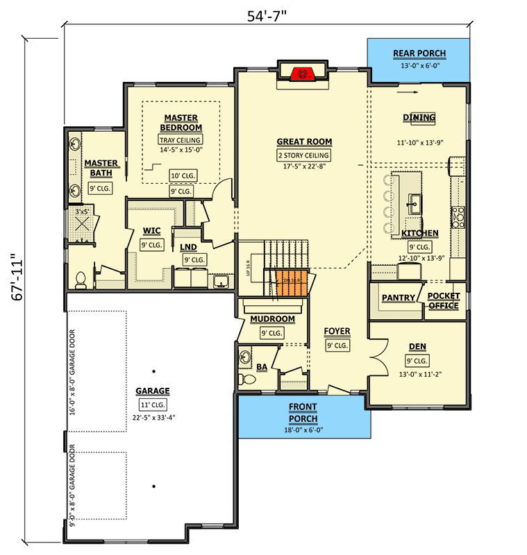 Plan 911045JVD: 4-Bed Traditional House Plan with Two-Story Great Room - 2861 Sq Ft - Floor Plan - Main Level - Traditional