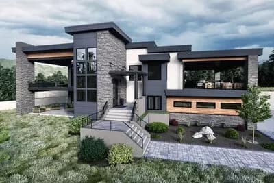 3-Bed Contemporary House Plan with Outdoor Kitchen - 5035 Sq Ft