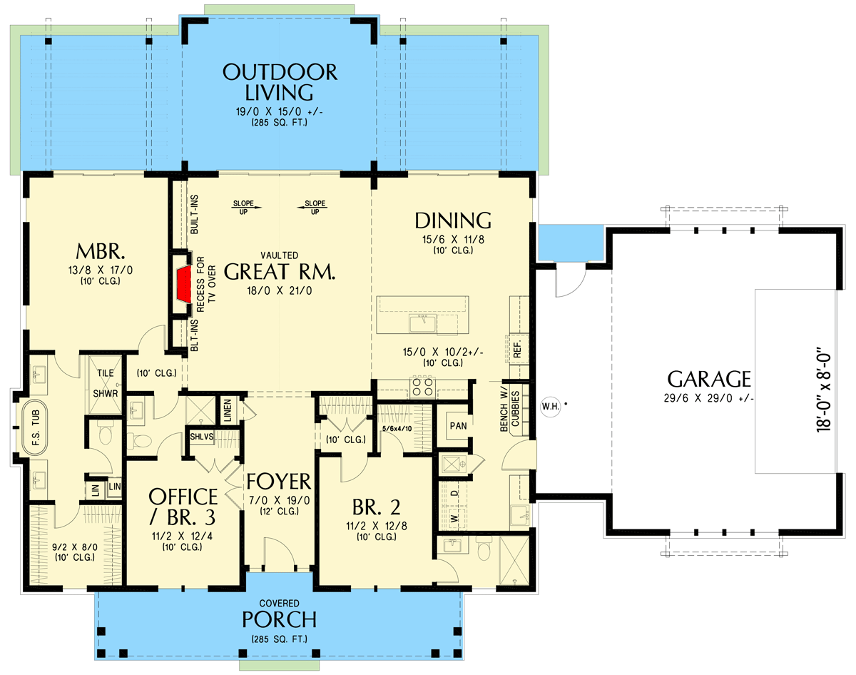 Plan 69877AM: 3-Bed Modern Farmhouse Plan with Vaulted Great Room - 2044 Sq Ft - Floor Plan - Main Level - Country, Farmhouse, Modern Farmhouse, Ranch