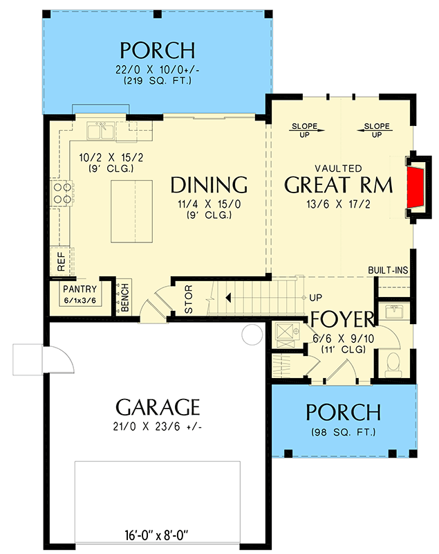 Plan 69878AM: Two-Story Country Farmhouse Plan with 3 Beds All Upstairs - 1677 Sq Ft - Floor Plan - Main Level - Cottage, Country, Farmhouse