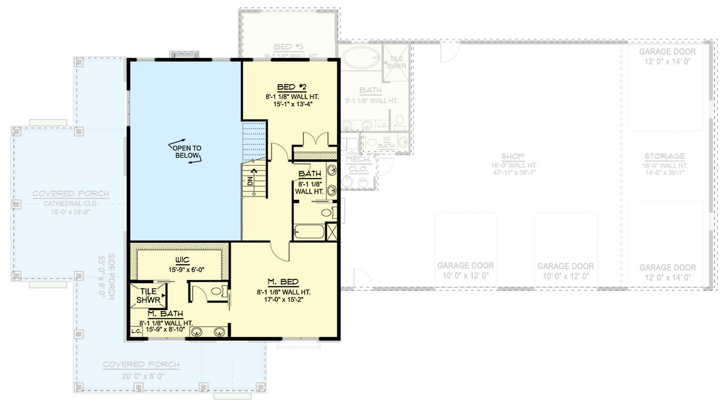 Plan 135288GRA: 4-Bed Barndominium House Plan with Oversized RV Bay Garage - 2781 Sq Ft - Floor Plan - 2nd Floor - Barndominium, Country, Craftsman, New American
