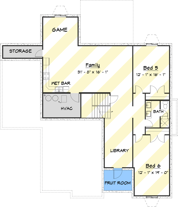 Plan 910094WHD: 4-Bedroom Craftsman House Plan with Optionally Finished Basement Expansion - 3024 Sq. Ft. - Floor Plan - Lower Level - Optionally Finished Basement - Craftsman, New American, Rustic, Shingle, Traditional