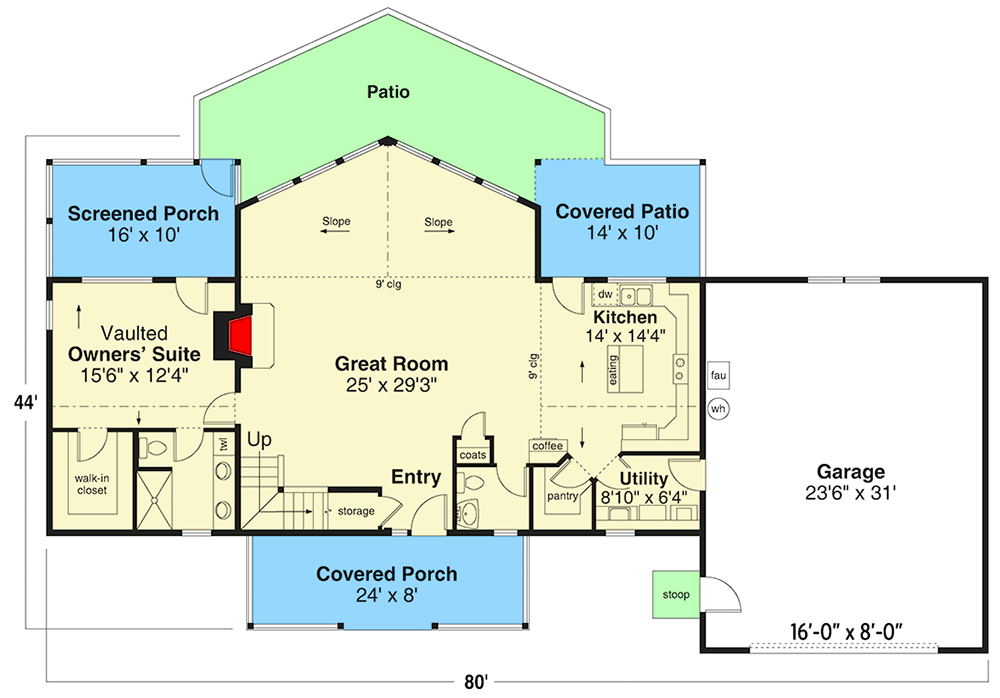 Plan 72436DA: Two-Story Mountain Rustic House Plan with Large Outdoor Space - 1992 Sq Ft - Floor Plan - Main Level - Cabin, Craftsman, Mountain, Rustic, Vacation