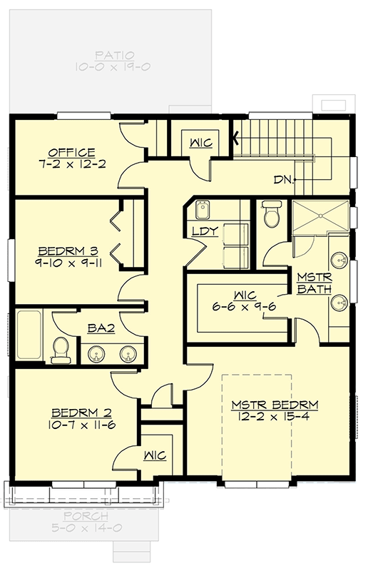 Plan 23972JD: 3-Bed Contemporary House Plan with Home Office - 1600 Sq Ft - Floor Plan - 2nd Floor - Contemporary, Modern, Prairie