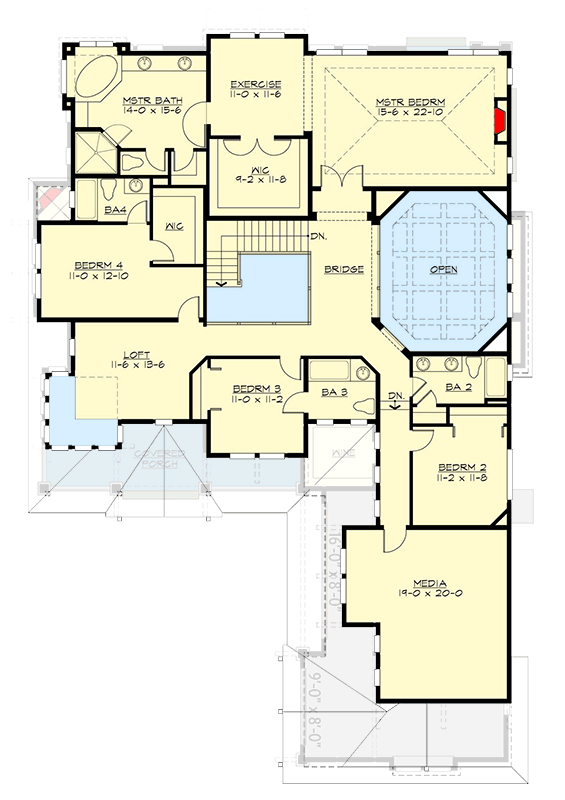 Plan 23976JD: Two-Story Craftsman House Plan with Media Room - 4997 Sq Ft - Floor Plan - 2nd Floor - Craftsman