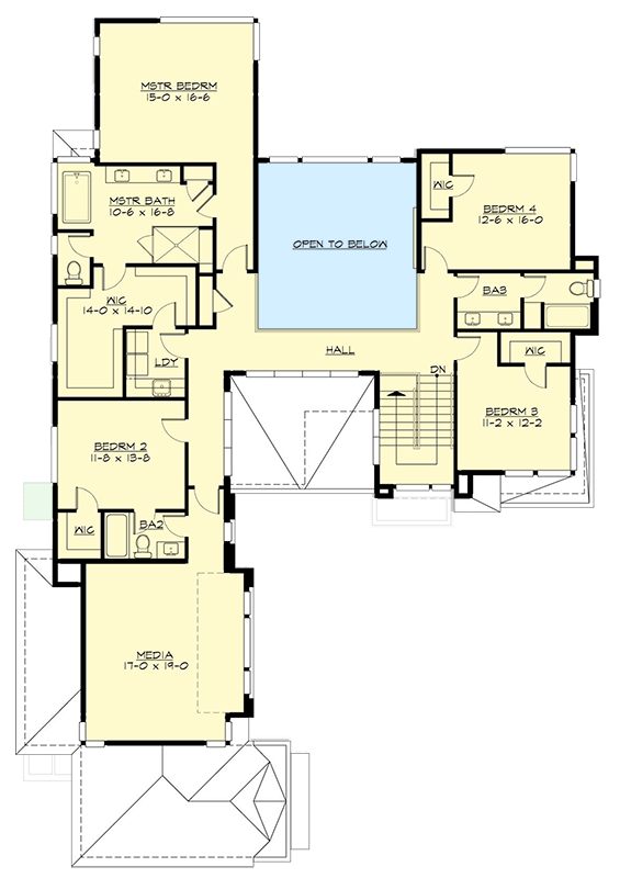 Plan 23977JD: 5-Bedroom Contemporary House Plan with Media Room - 4247 Sq Ft - Floor Plan - 2nd Floor - Contemporary, Modern, Northwest