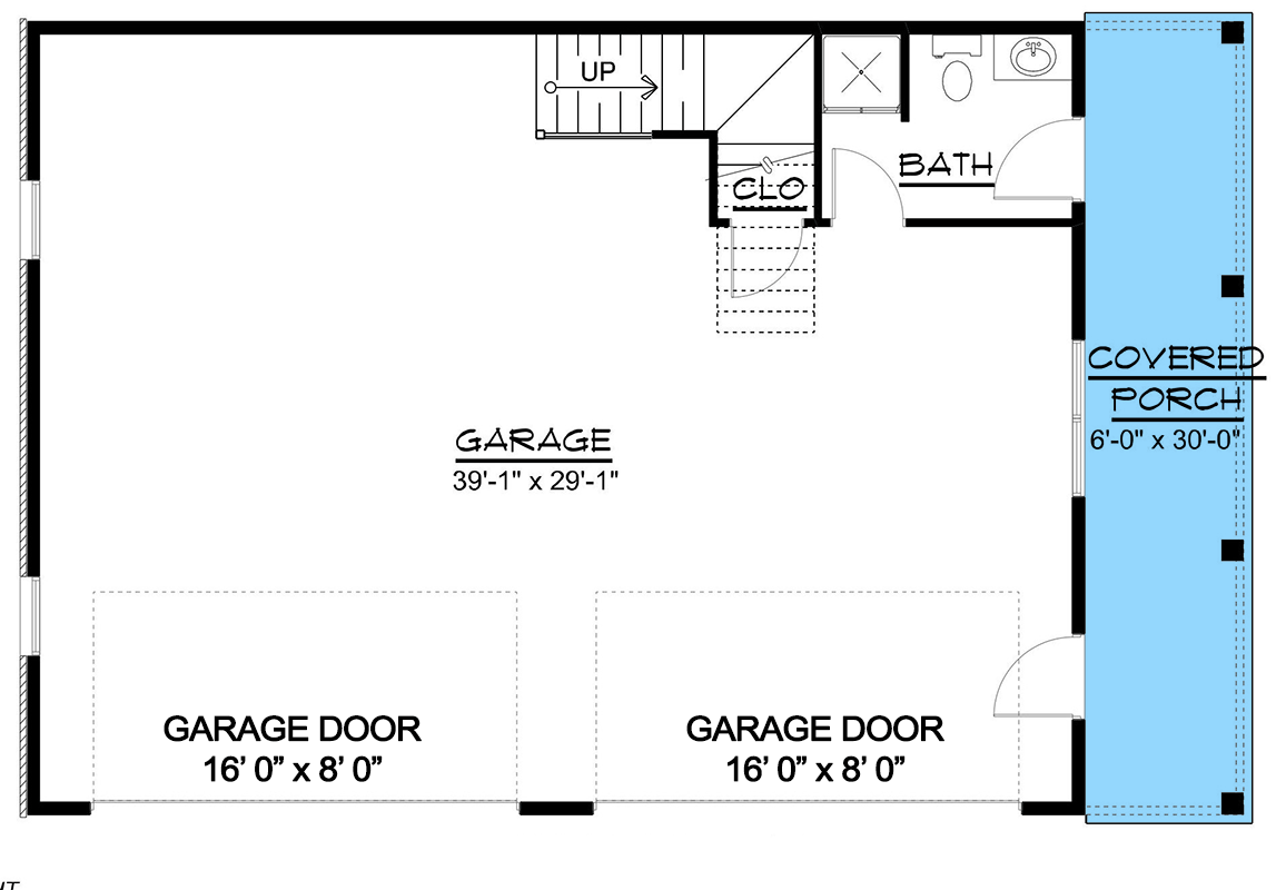 Plan 135294GRA: 4-Car Traditional Garage with Bonus Room - 1252 Sq Ft - Floor Plan - Main Level - Traditional