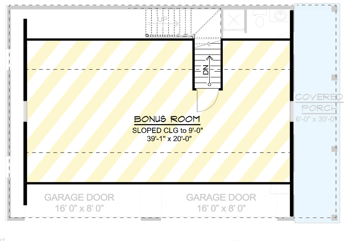 Plan 135294GRA: 4-Car Traditional Garage with Bonus Room - 1252 Sq Ft - Floor Plan - 2nd Floor - Traditional