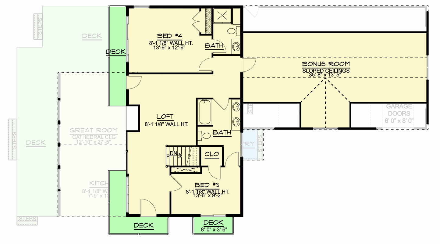 Plan 135297GRA: 4-Bed A-Frame House Plan with Bonus Room - 2776 Sq Ft - Floor Plan - 2nd Floor - A-Frame, Country