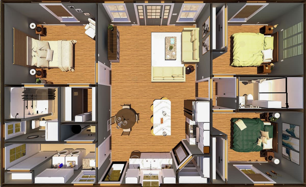 Plan 25043DH: Single-Story Country Farmhouse with 3 Beds - 1416 Sq Ft - Image #13 - Country, Farmhouse, Ranch, Traditional