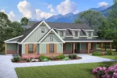 3-Bed Farmhouse Plan with Wrap-Around Porch - 2247  Sq Ft
