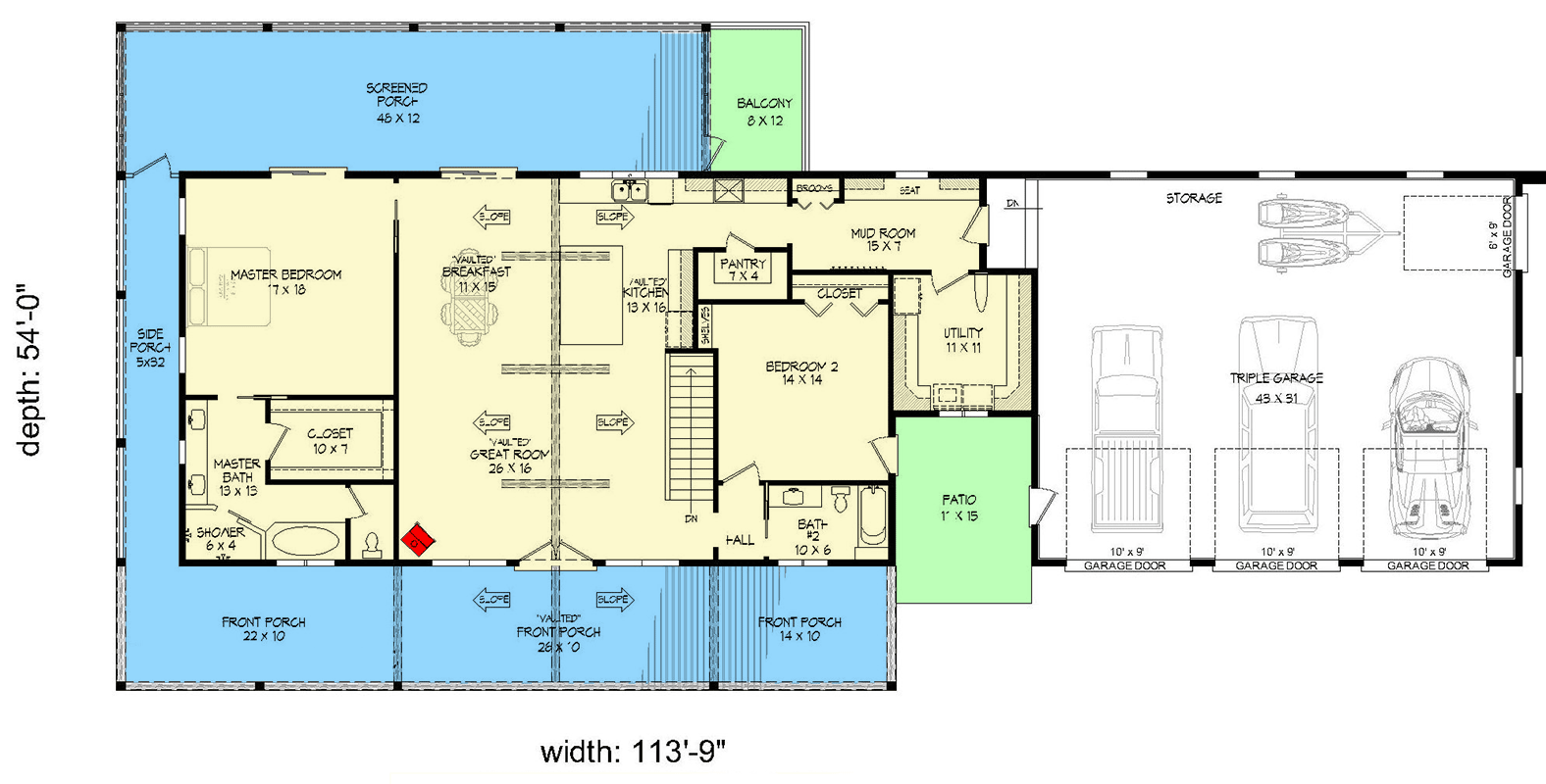 Plan 680412VR: One-Story Lake House Plan with Wrap-Around Porch - 2053 - Floor Plan - Main Level - Country, Mountain