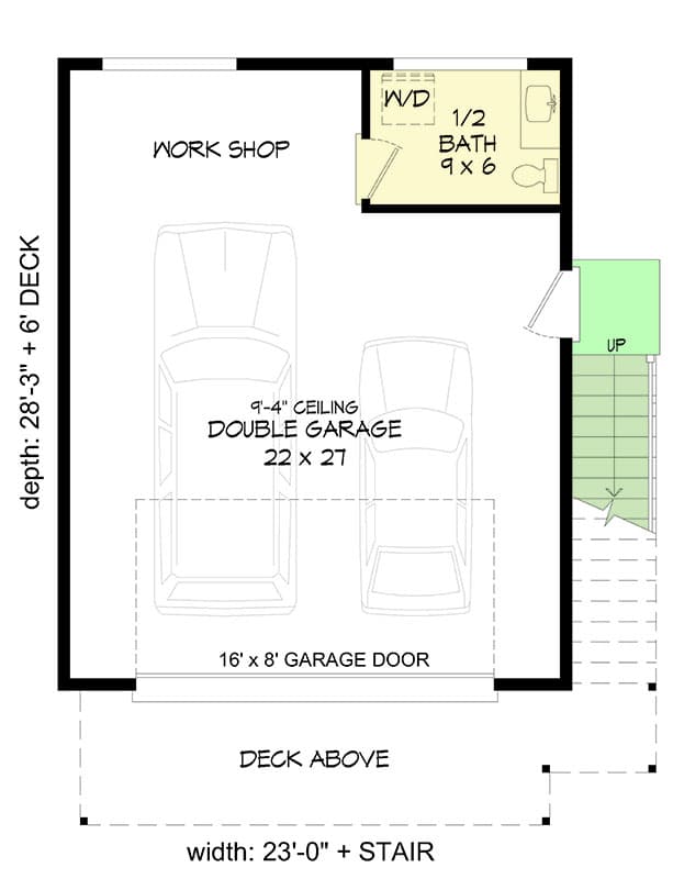 Plan 680414VR: 2-Bed Contemporary House Plan with Workshop - 715 Sq Ft - Floor Plan - Main Level - Craftsman, Mountain