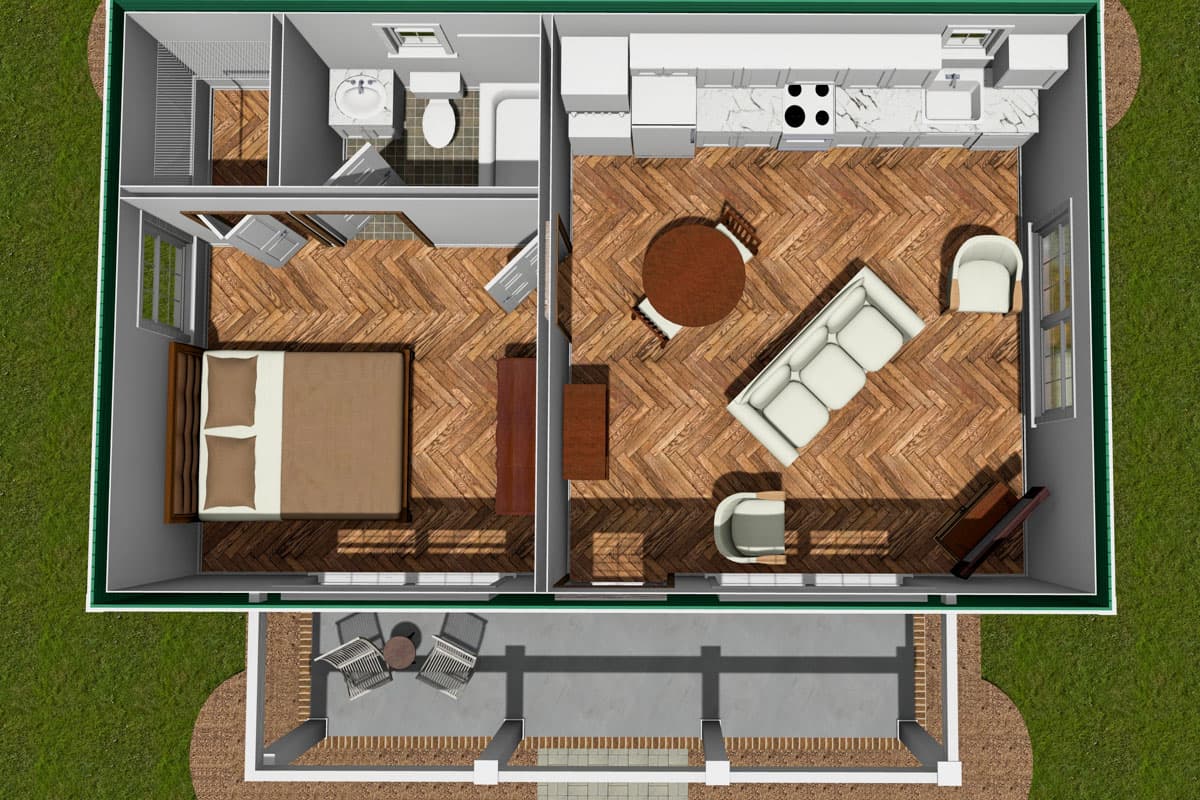 Plan 52364WM: 1-Bed ADU Country Cottage - 476 Sq Ft - Image #8 - Cottage, Country, Traditional